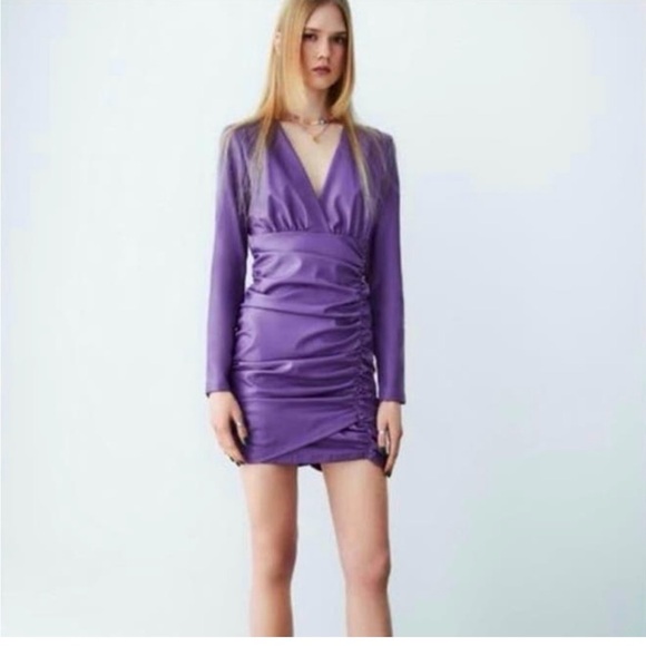 ZARA NWOT FAUX LEATHER DRESS. Wrap-front V-neck dress. 💜💜 - Picture 7 of 7